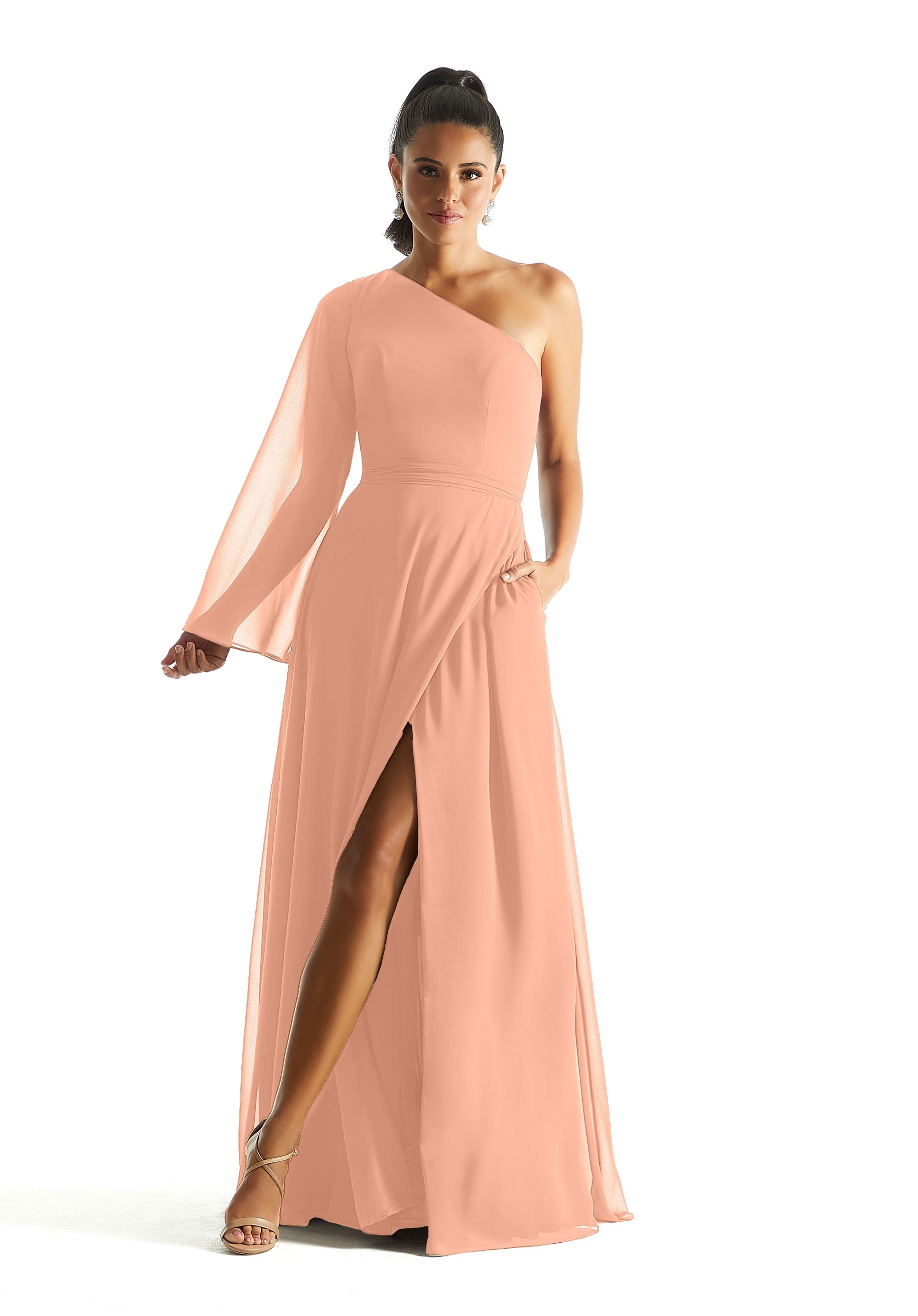 Formal Dresses A Line Formal Long Sleeve Dress MGNY Madeline Gardner New York 21854 Blush
