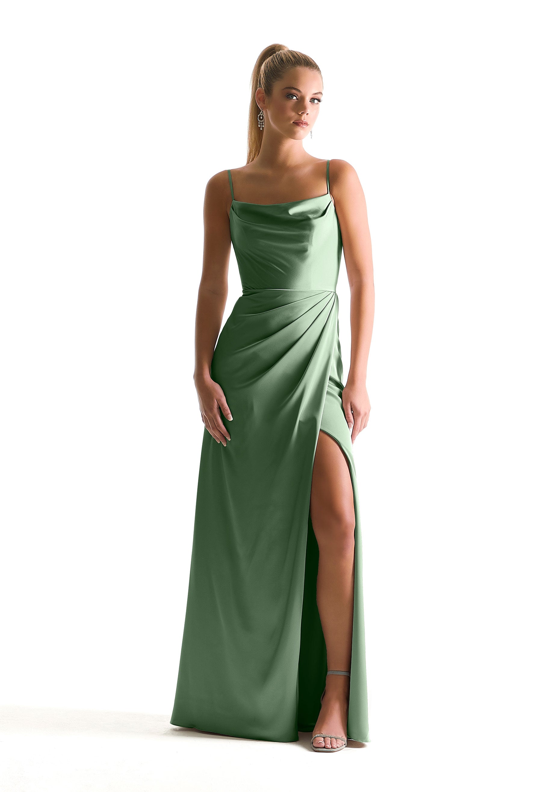 Formal Dresses Long Formal Slit A Line Dress MGNY Madeline Gardner New York 21856 Moss