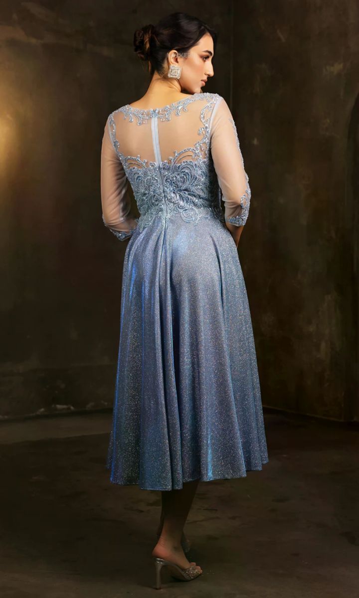 Illusion Tea-Length Lace Evening Gown A-Line May Queen 2124