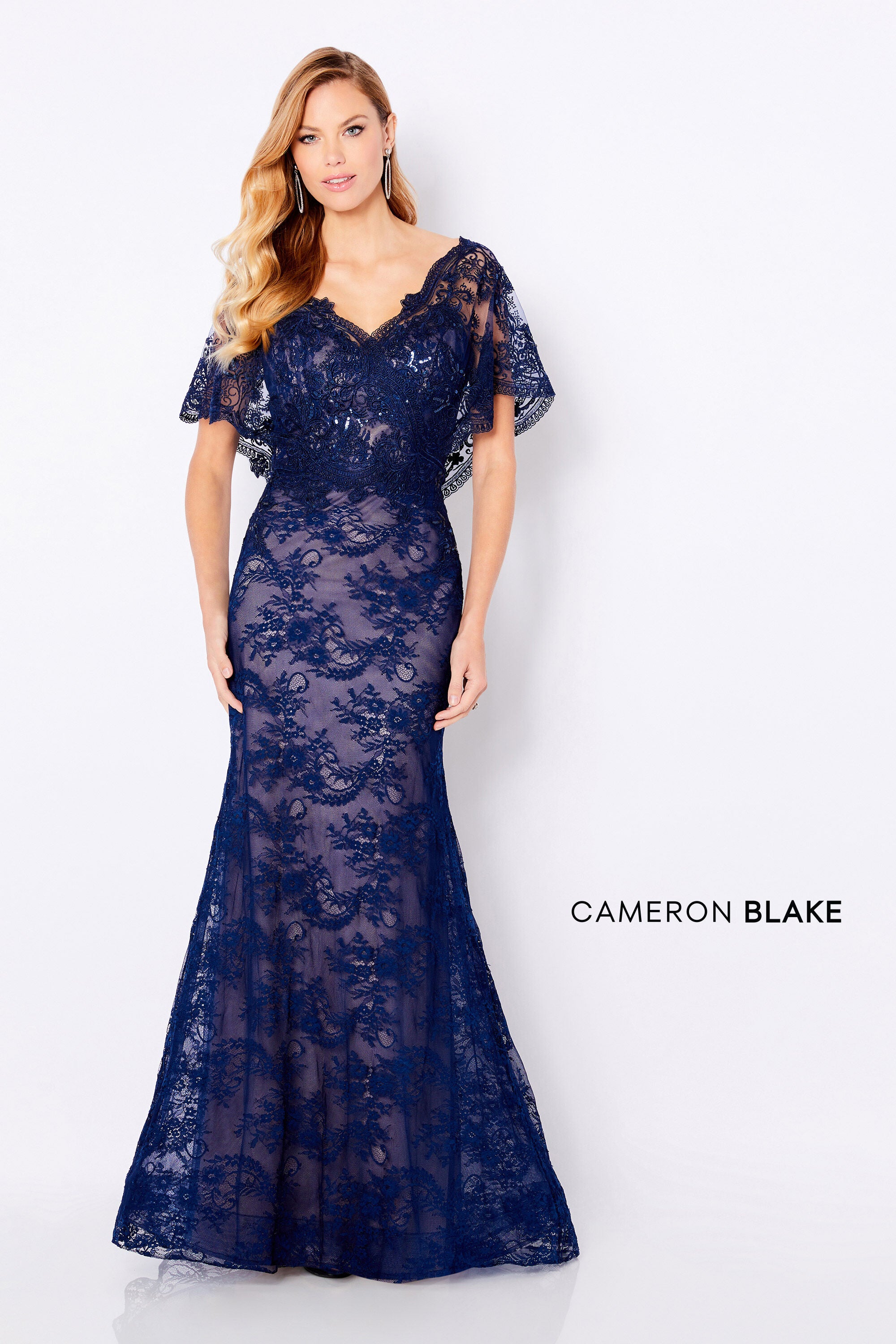 Mother of the Bride Dresses Long Mother of the Bride Evening Lace Dress Navy Blue/Nude