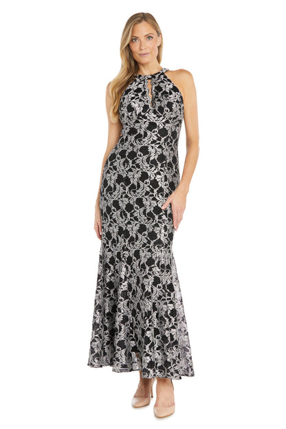 Morgan & Co Long Formal Halter Prom Dress 22199R - The Dress Outlet White Black