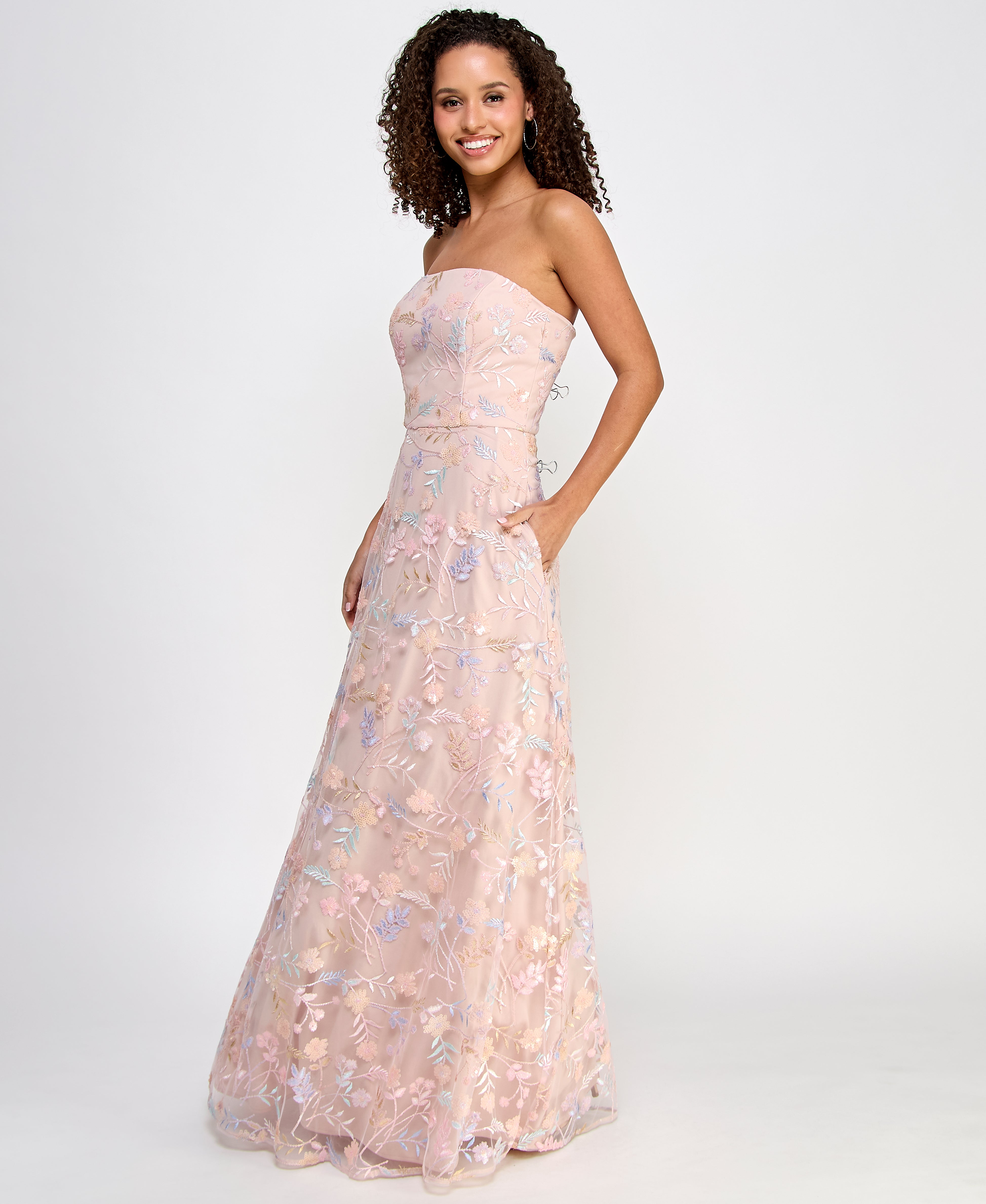 Prom Dresses Ball Gown Long Floral Formal Prom Dress Mauve/Nude