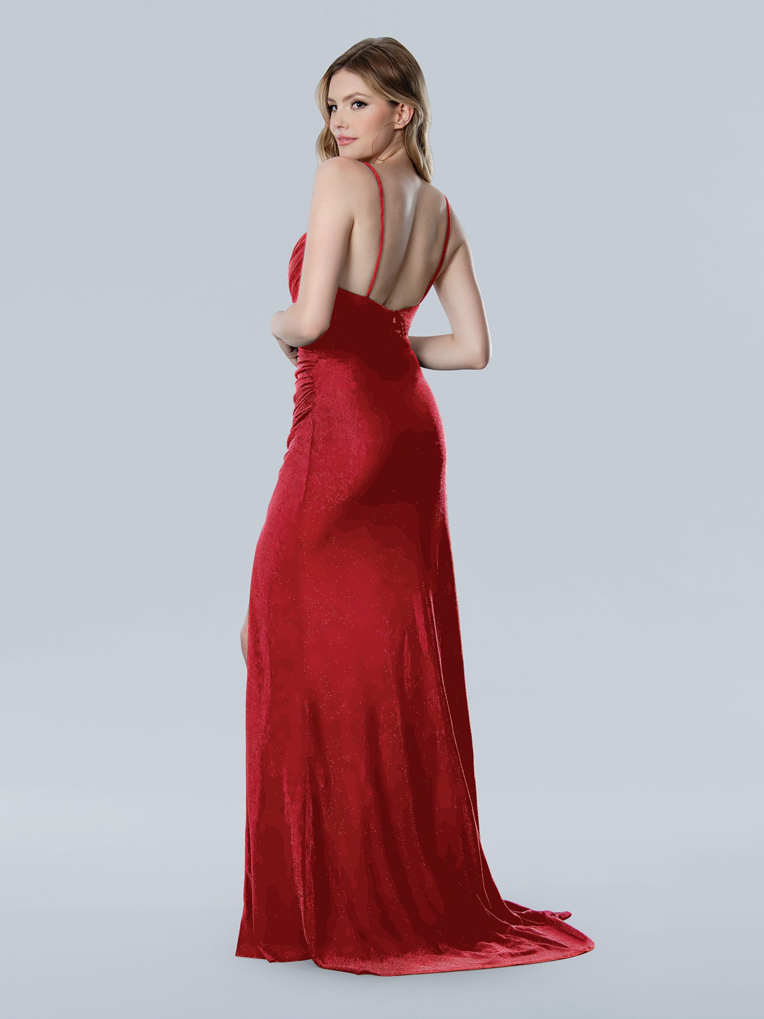 Prom Dresses Glitter Long Formal Slit Prom Dress Red