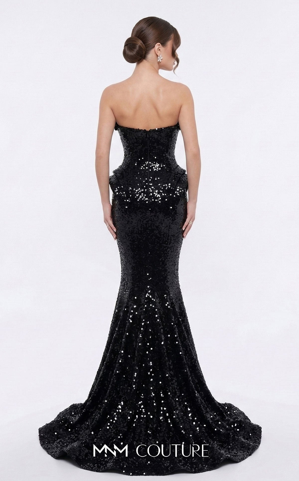 Strapless Curved Neck Floor-Length Sequin Formal Mermaid MNM Couture 2263B