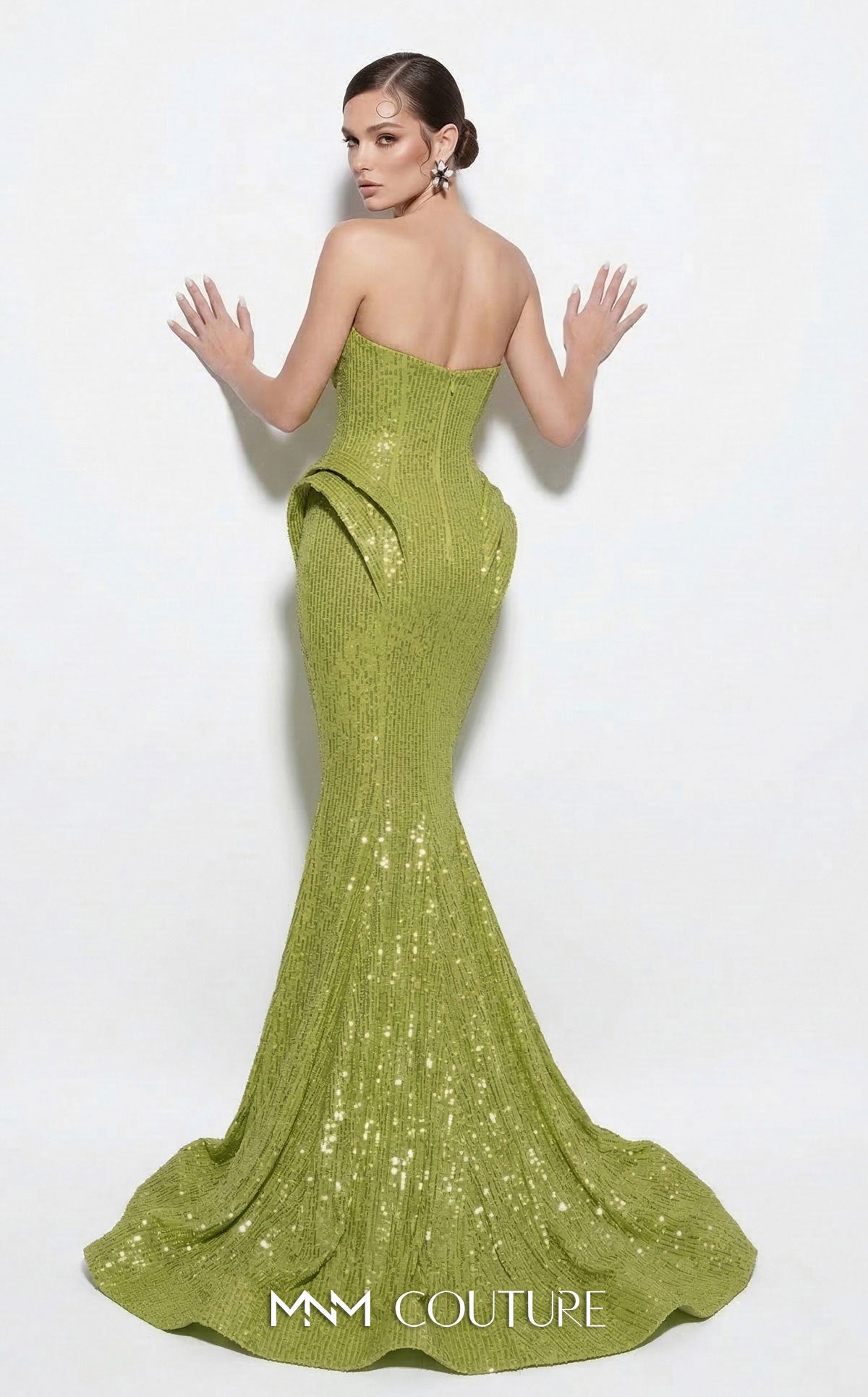 Strapless Curved Neck Floor-Length Sequin Formal Mermaid MNM Couture 2263B