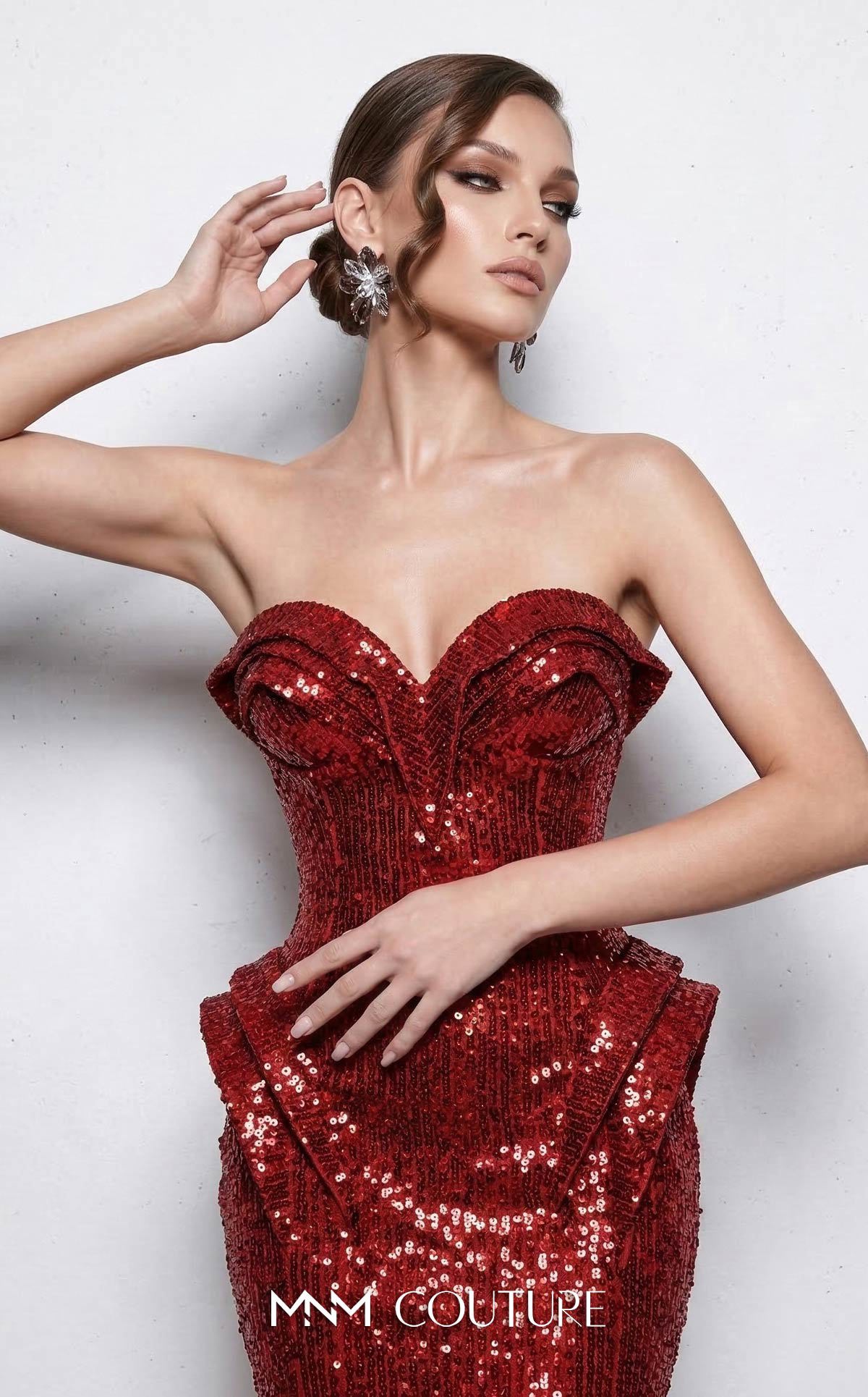 Strapless Curved Neck Floor-Length Sequin Formal Mermaid MNM Couture 2263B