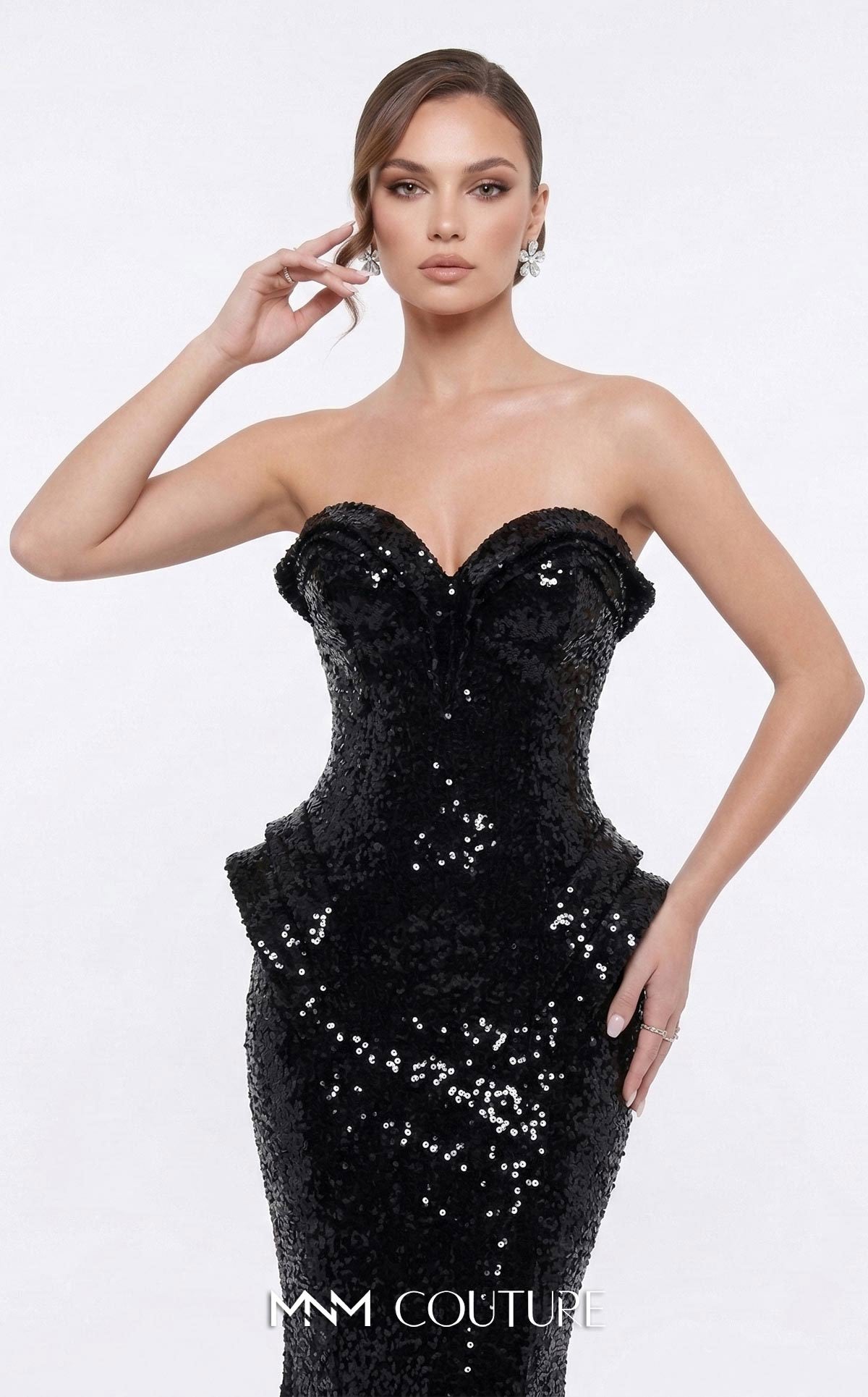 Strapless Curved Neck Floor-Length Sequin Formal Mermaid MNM Couture 2263B