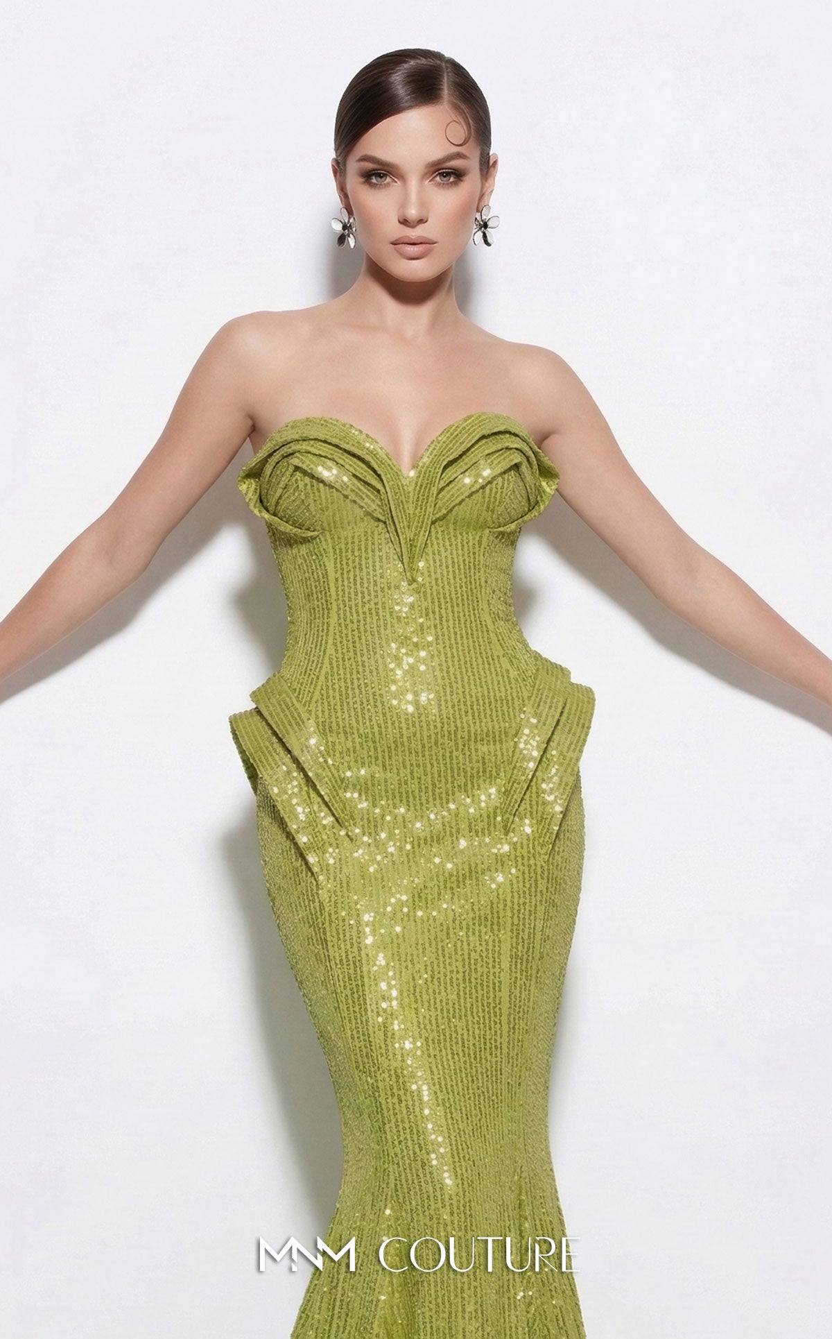 Strapless Curved Neck Floor-Length Sequin Formal Mermaid MNM Couture 2263B