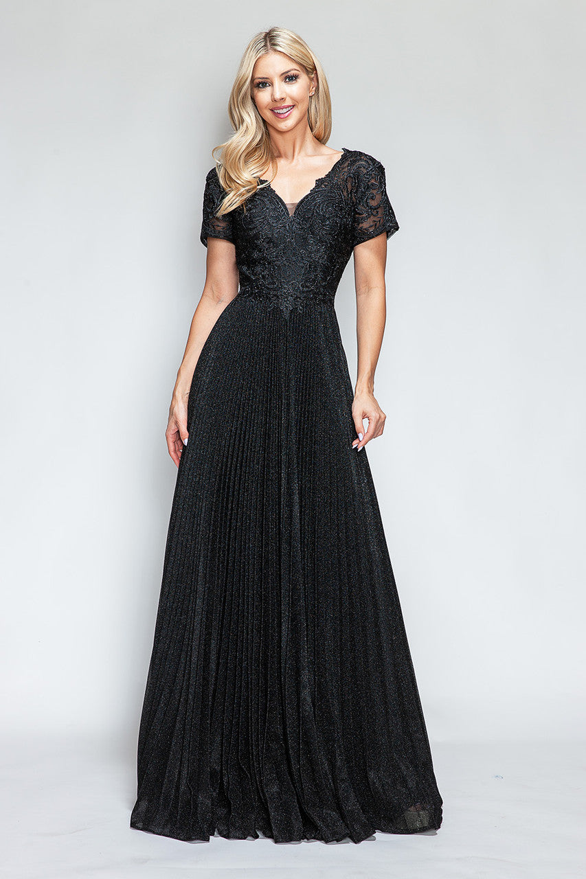 Mother of the Bride Dresses Long Formal Pleated Mother of the Bride Dress Lenovia 8139 Black