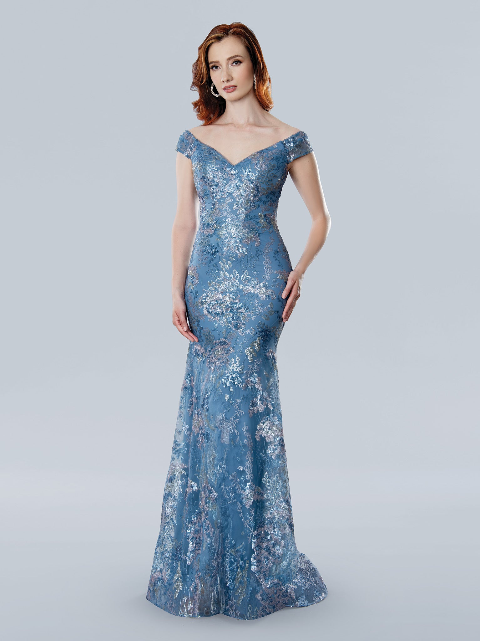 Formal Dresses Long Formal Floral Sequin Mother of the Bride Dress Blue