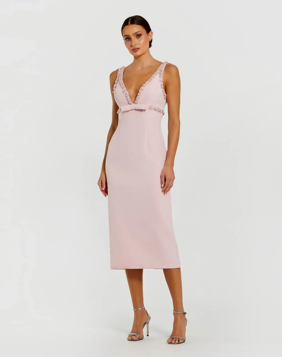 Formal Dresses Fitted Evening Gown Tea Length Formal Dress Blush