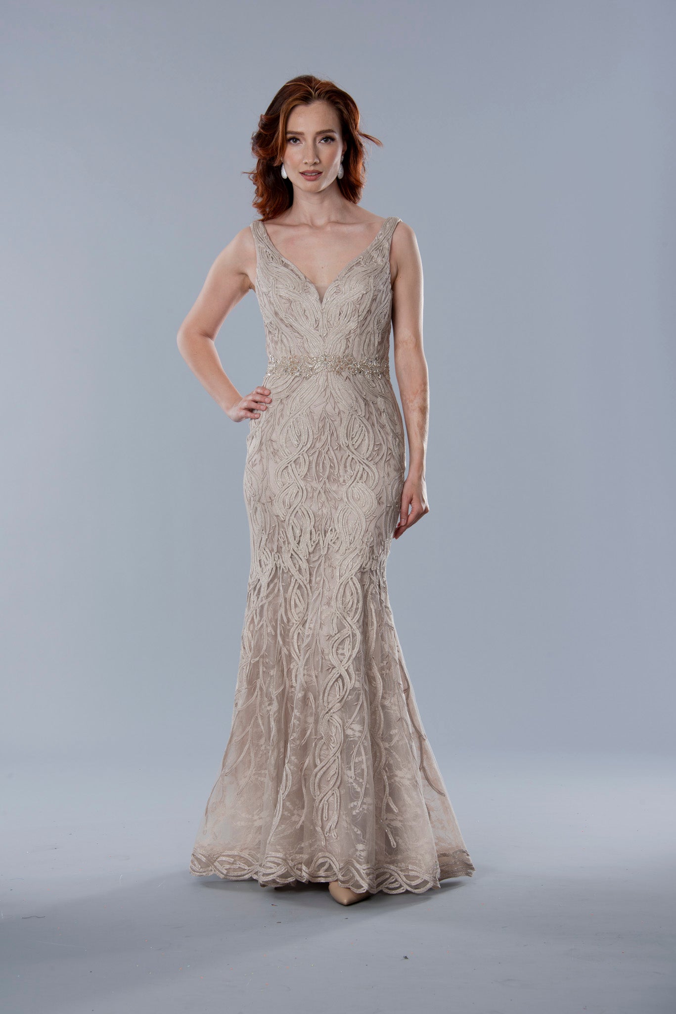 Mother of the Bride Dresses Long Beaded Formal Evening Dress Mocha