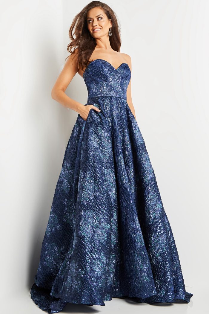 Formal Dresses Long Pleated Ball Gown Formal Dress Navy