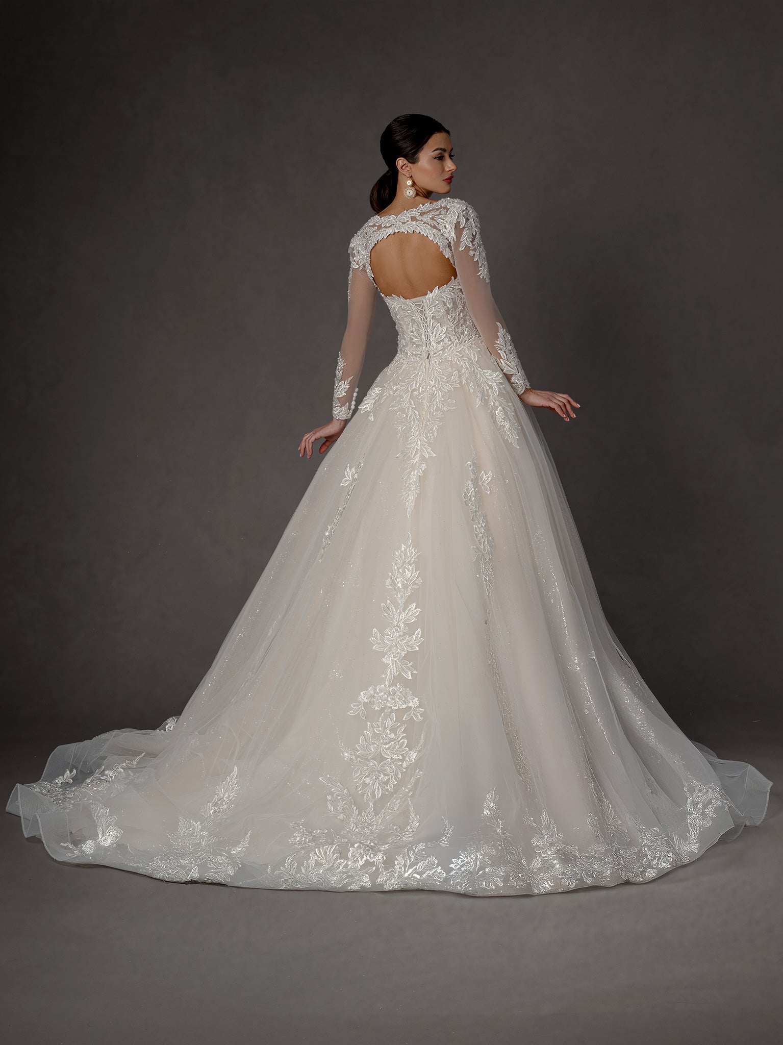 Wedding Dresses Long Sequin Ball Gown Lace Applique Wedding Dress Stella Couture 25652 Off White