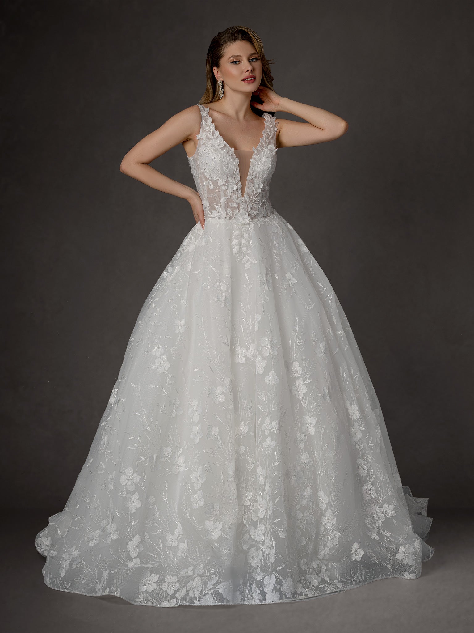 Wedding Dresses Long Lace Beaded Wedding Dress - Ball Gown - Stella Couture 25653 Off White-Tulle-25653-Lace
