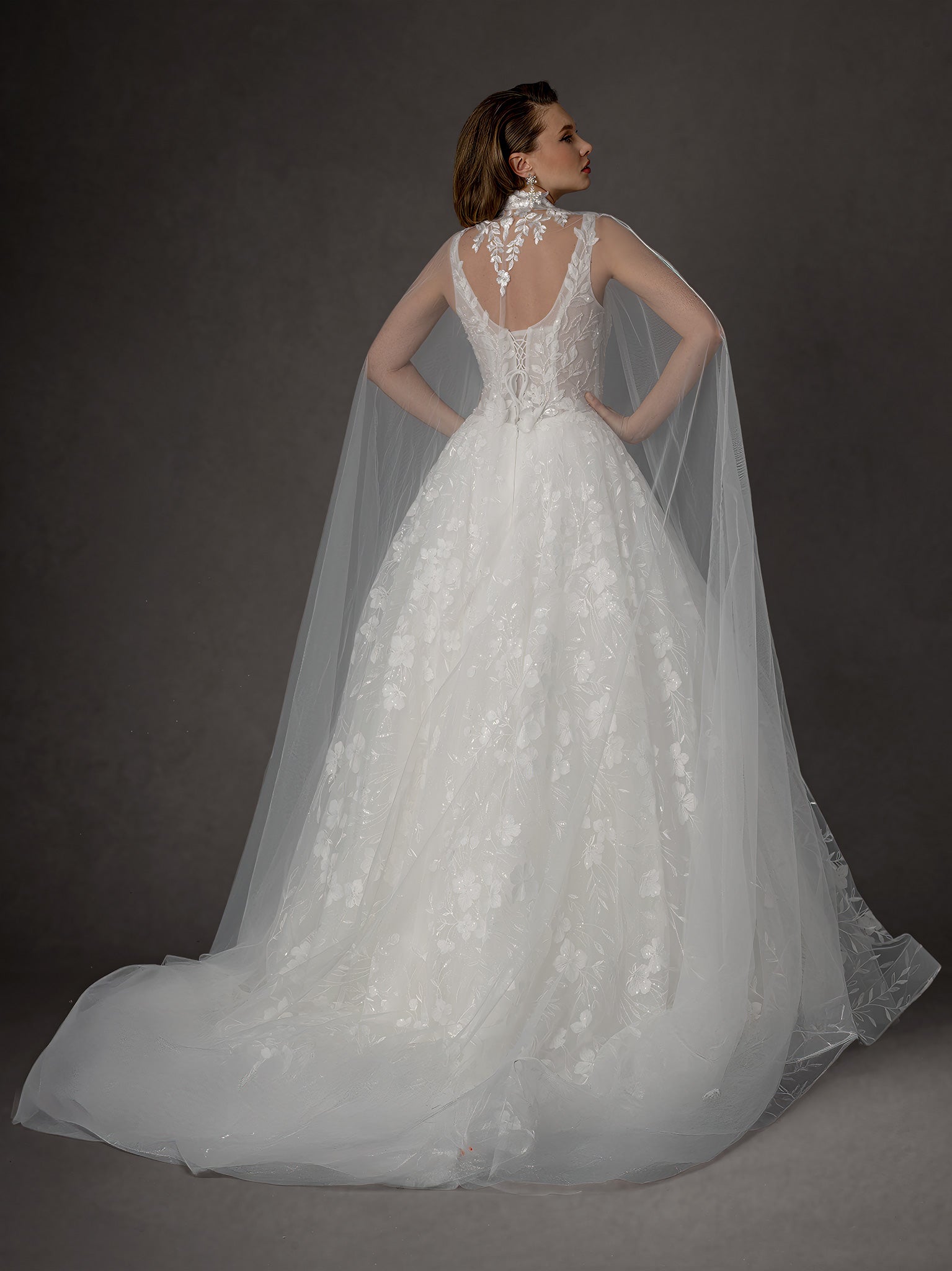 Wedding Dresses Long Lace Beaded Wedding Dress - Ball Gown - Stella Couture 25653 Off White-Tulle-25653-Lace