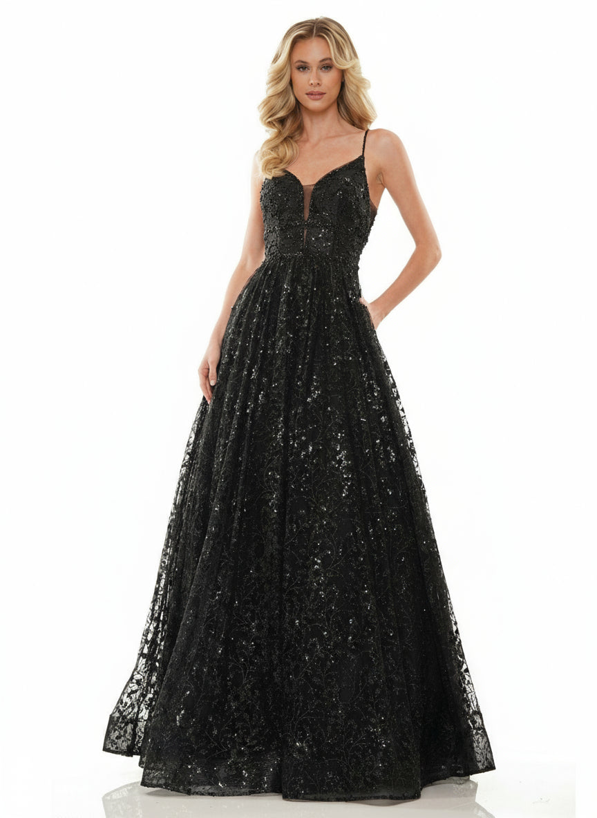 Colors 2288 Prom Long Formal Beaded Mesh Ball Gown