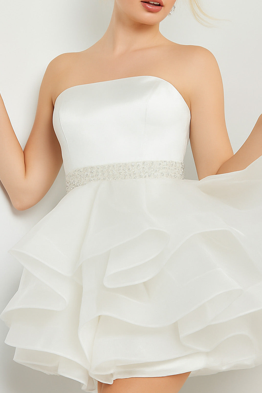 Strapless Short Satin Organza Prom Ball Gown Jovani 22901