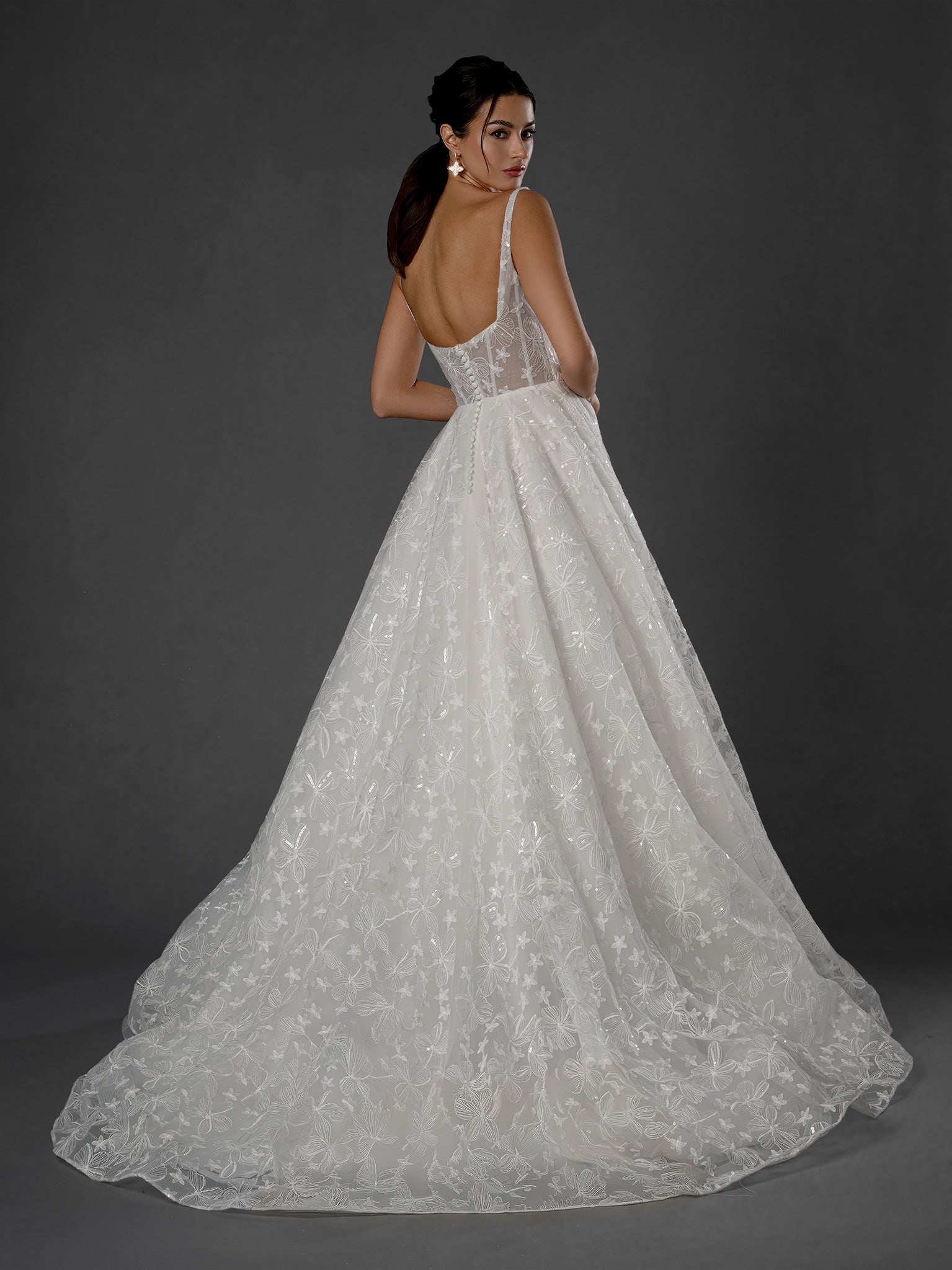 Wedding Dresses Long Bridal Lace Wedding Dress - Ball Gown - Stella Couture 25579 Off White-Tulle-25579-Train