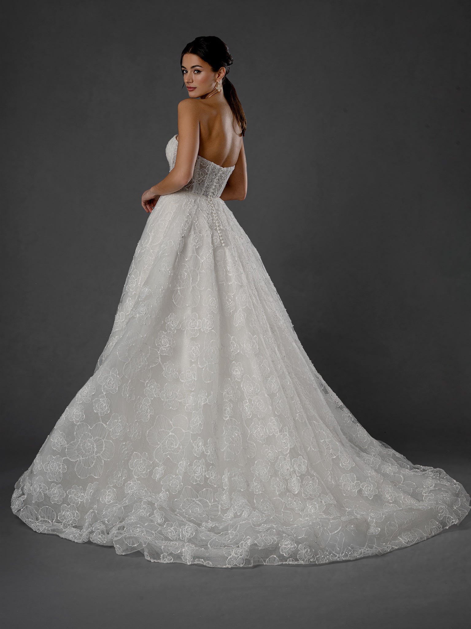 Wedding Dresses Long Bridal A Line Lace Wedding Dress - Corset Floral - Stella Couture 25578 Off White-Lace-25578-Floral