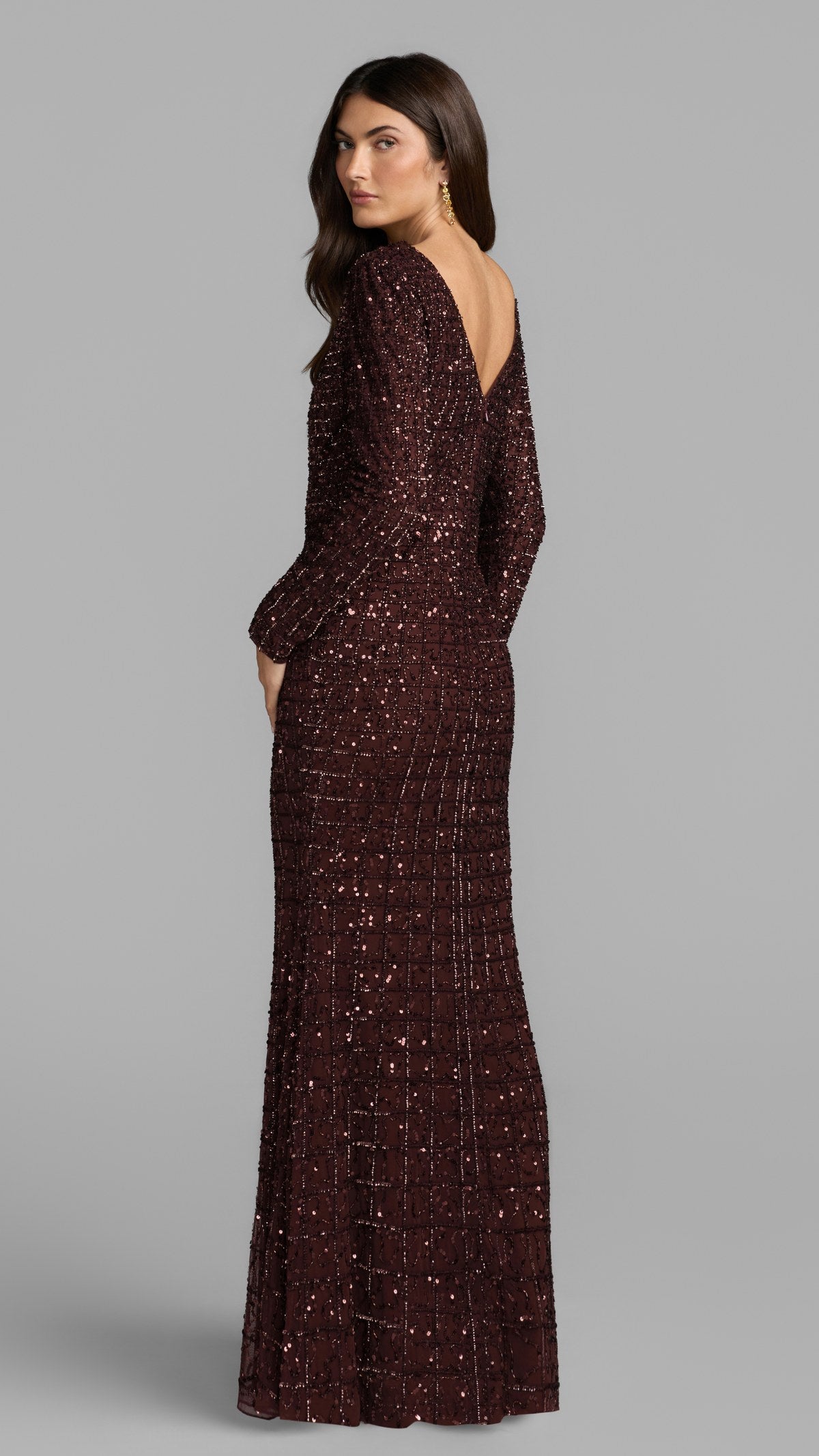 Mac Duggal style 23017 in Chocolate, back view