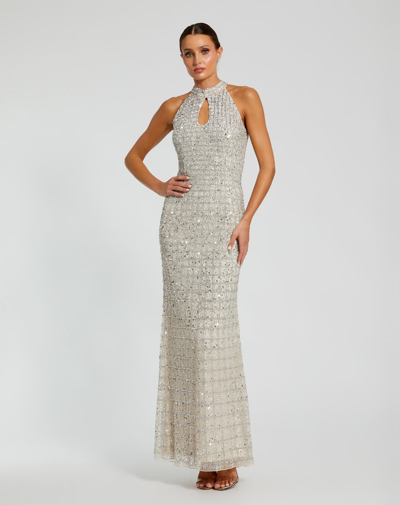 Prom Dresses Fitted Long Formal Evening Prom Dress Nude Silver