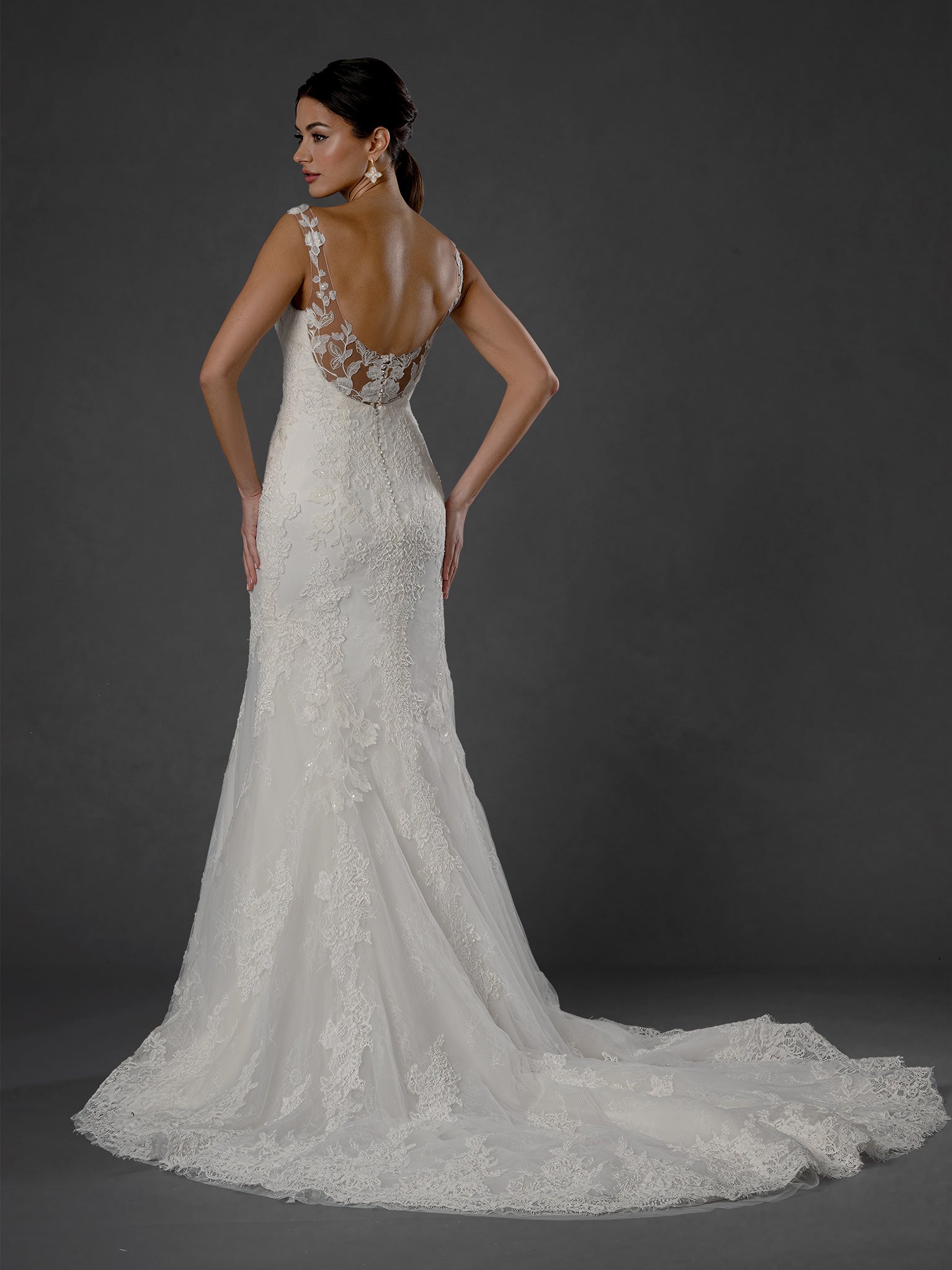 Wedding Dresses Long Bridal Lace Wedding Dress - Beaded - Stella Couture 25575 Off White Satin-25575-Lace