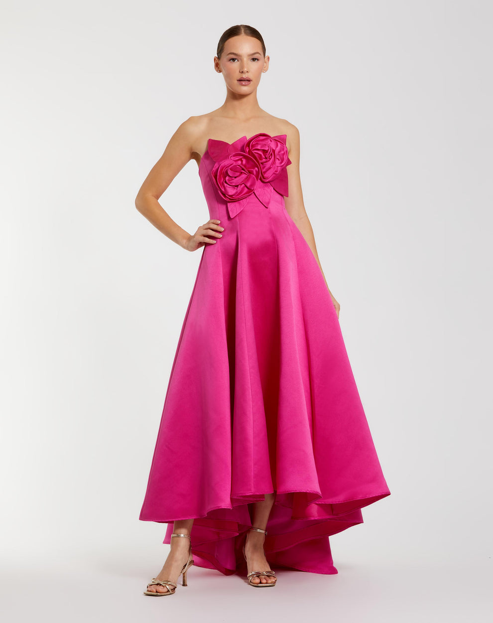 Cocktail Dresses 3D Floral High Low Cocktail Dress Mac Duggal 2303 Hot Pink