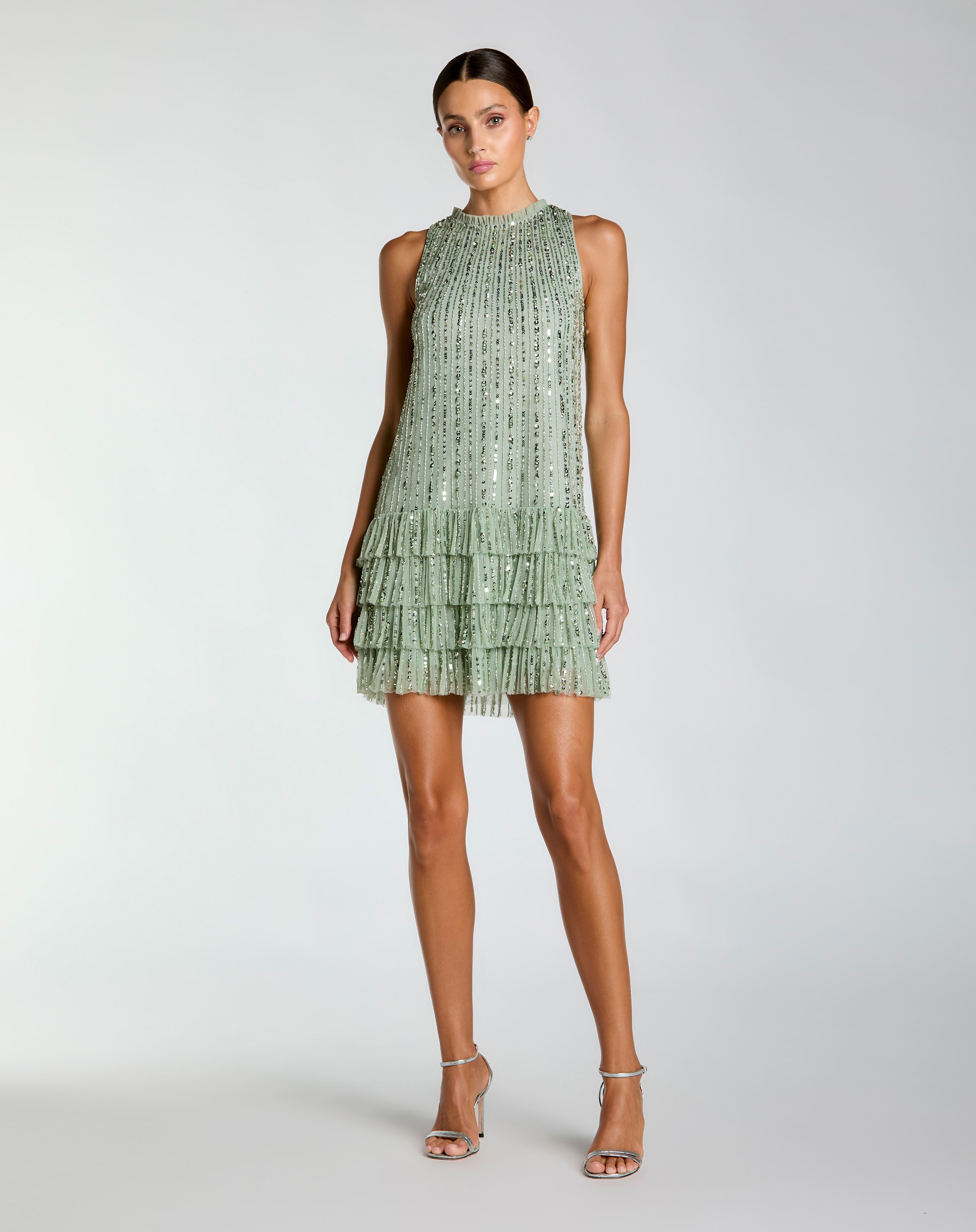 Crew High-Neck Mini Sequin Cocktail Sheath Column Mac Duggal 23030