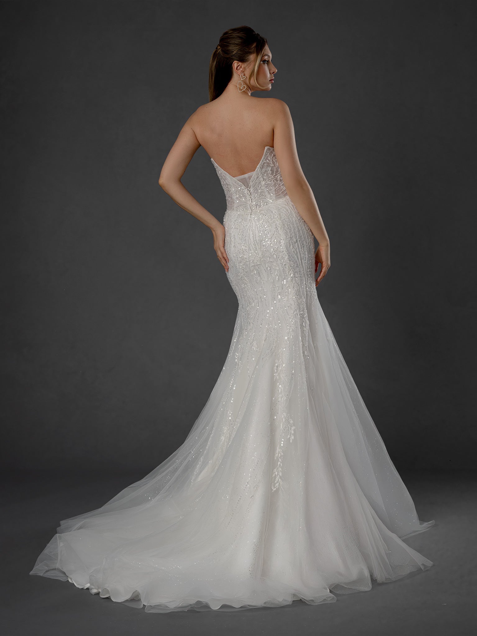 Wedding Dresses Long Bridal Mermaid Wedding Dress - Beaded Lace - Stella Couture 25569 Off White-Tulle-25569-Beaded