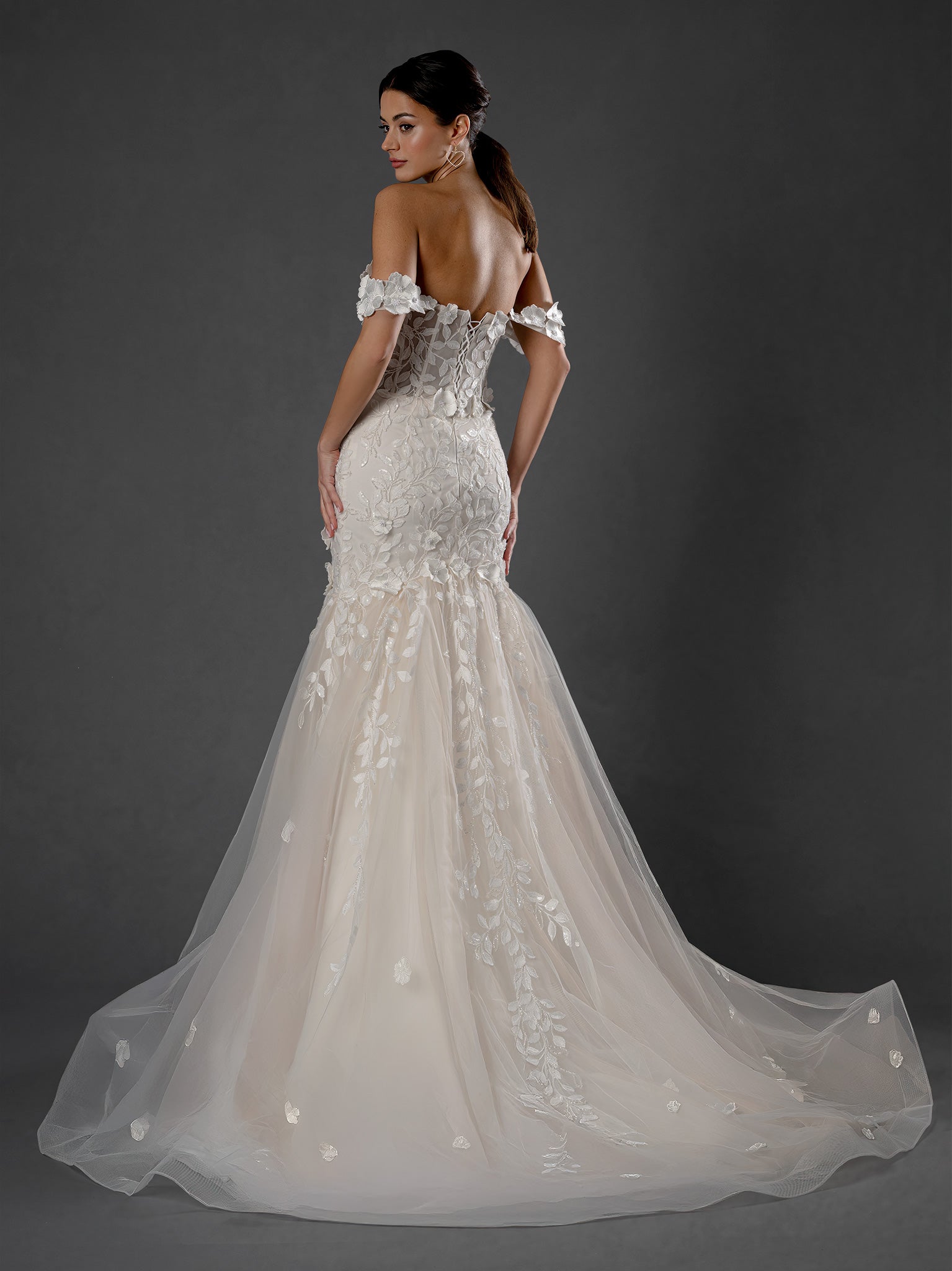 Wedding Dresses Long Floral Lace Wedding Dress - Mermaid - Stella Couture 25568 Off White-Tulle-25568-Floral