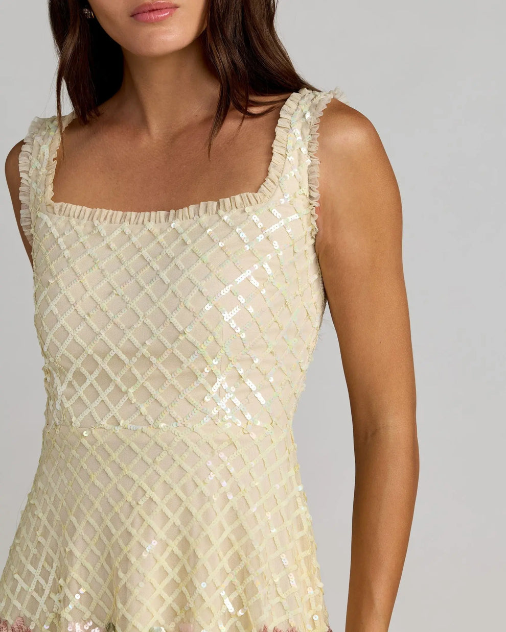 Square Neck Short Sequin Cocktail Dress by Mac Duggal 23094 in Nude Multi
