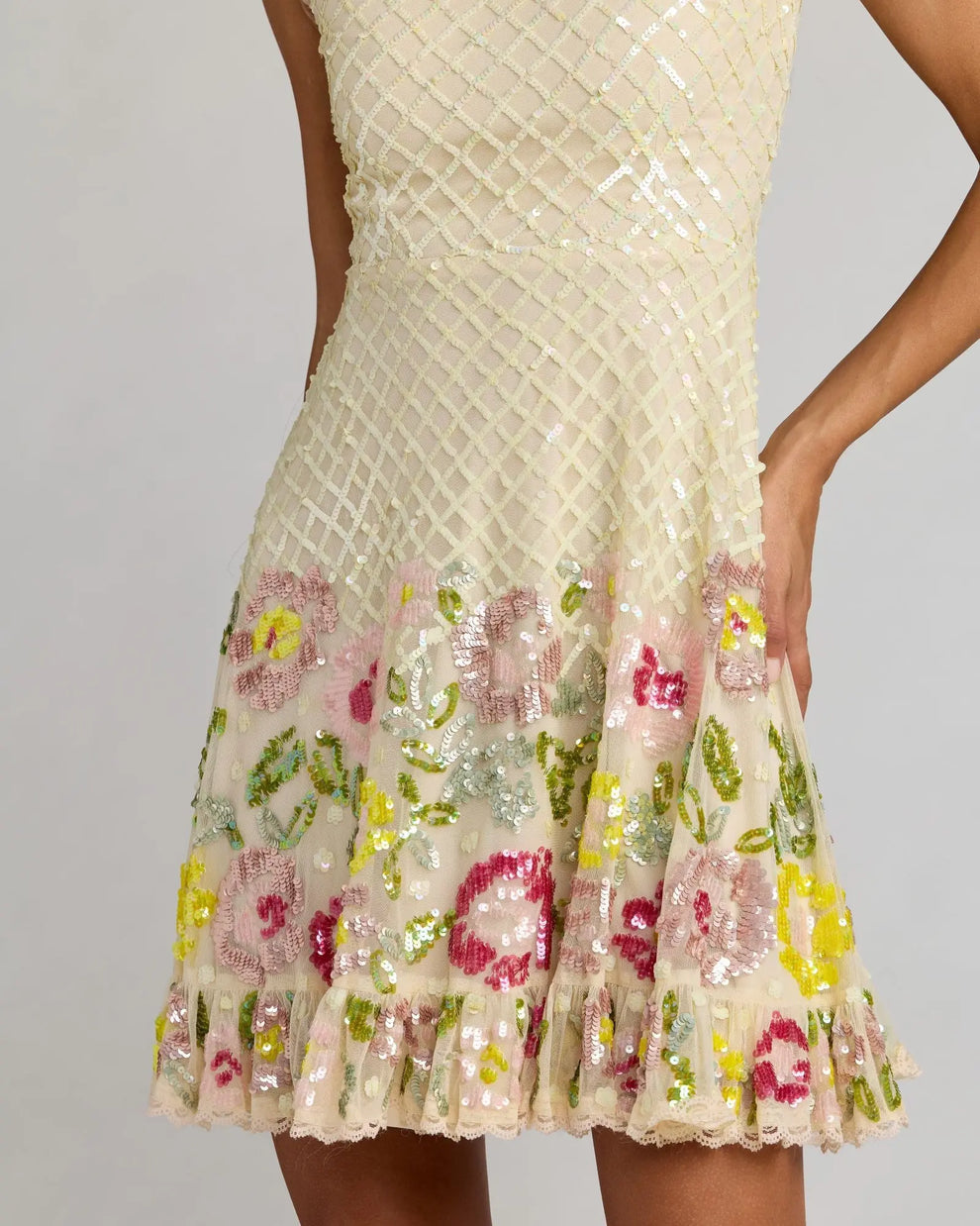 Square Neck Short Sequin Cocktail Dress by Mac Duggal 23094 in Nude Multi