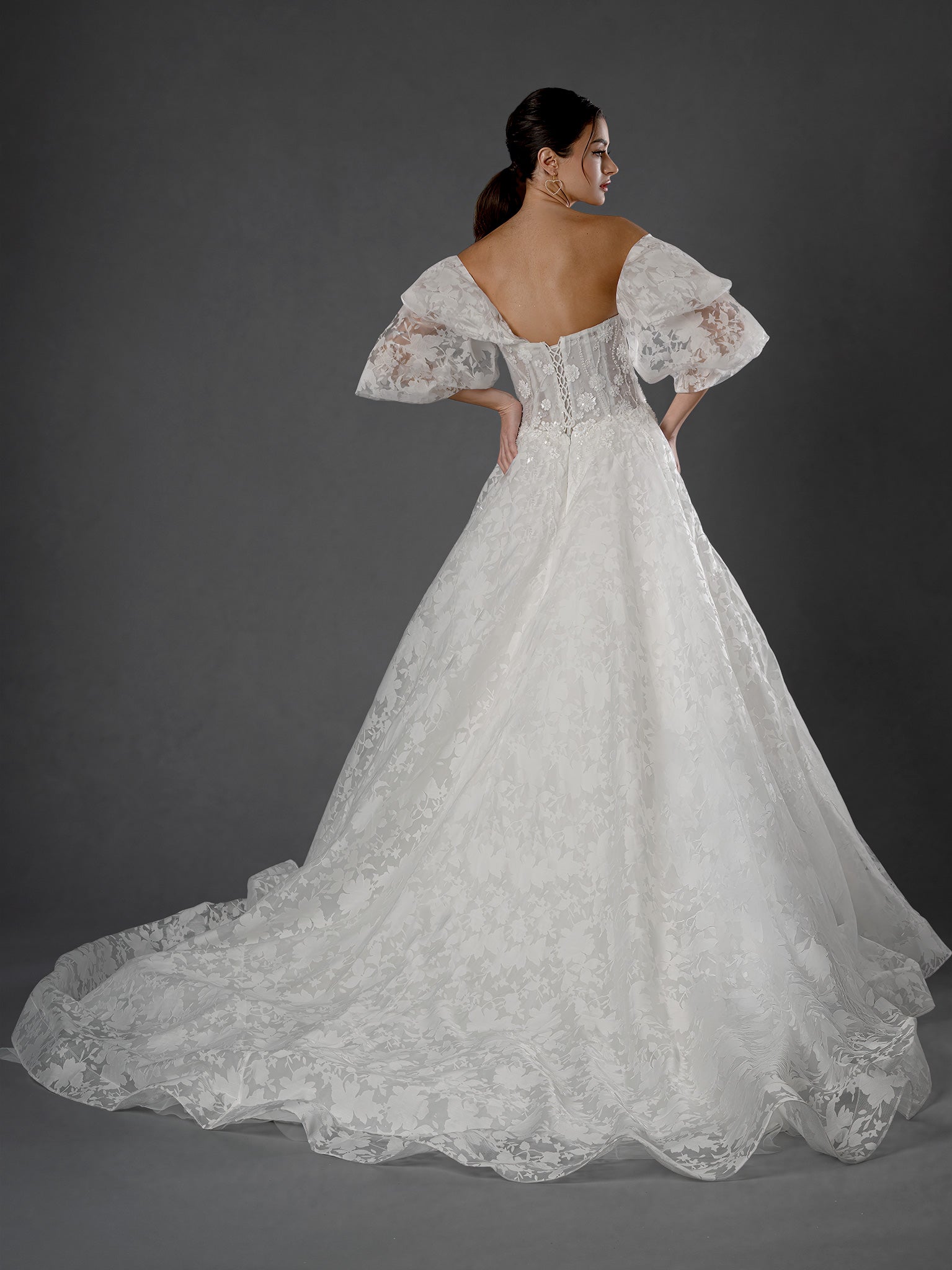 Wedding Dresses Long Bridal A Line Wedding Dress - Floral Lace - Stella Couture 25566 Off White-Lace-25566-Floral