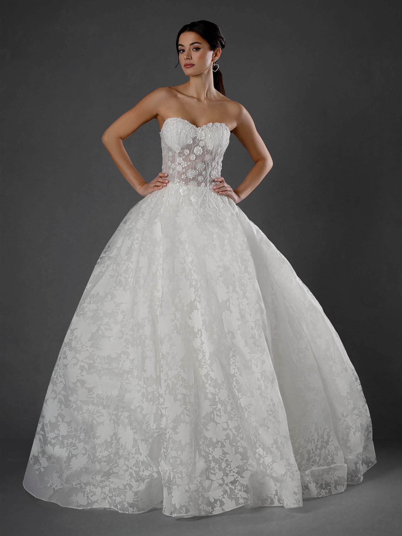 Wedding Dresses Long Bridal A Line Wedding Dress - Floral Lace - Stella Couture 25566 Off White-Lace-25566-Floral