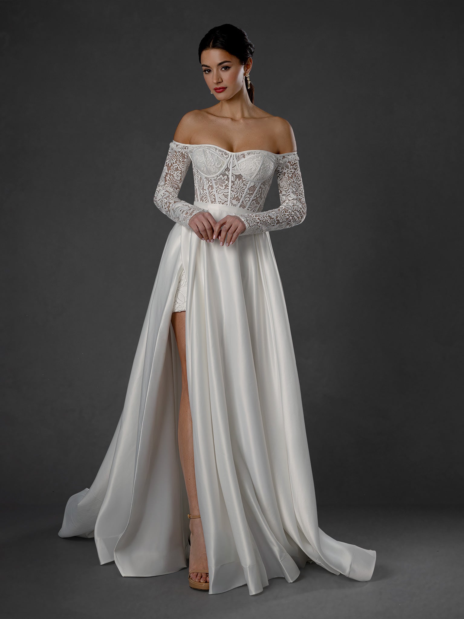 Wedding Dresses Long Bridal A Line Wedding Dress - Lace Applique - Stella Couture 25561 Off White-Chiffon-25561-Lace