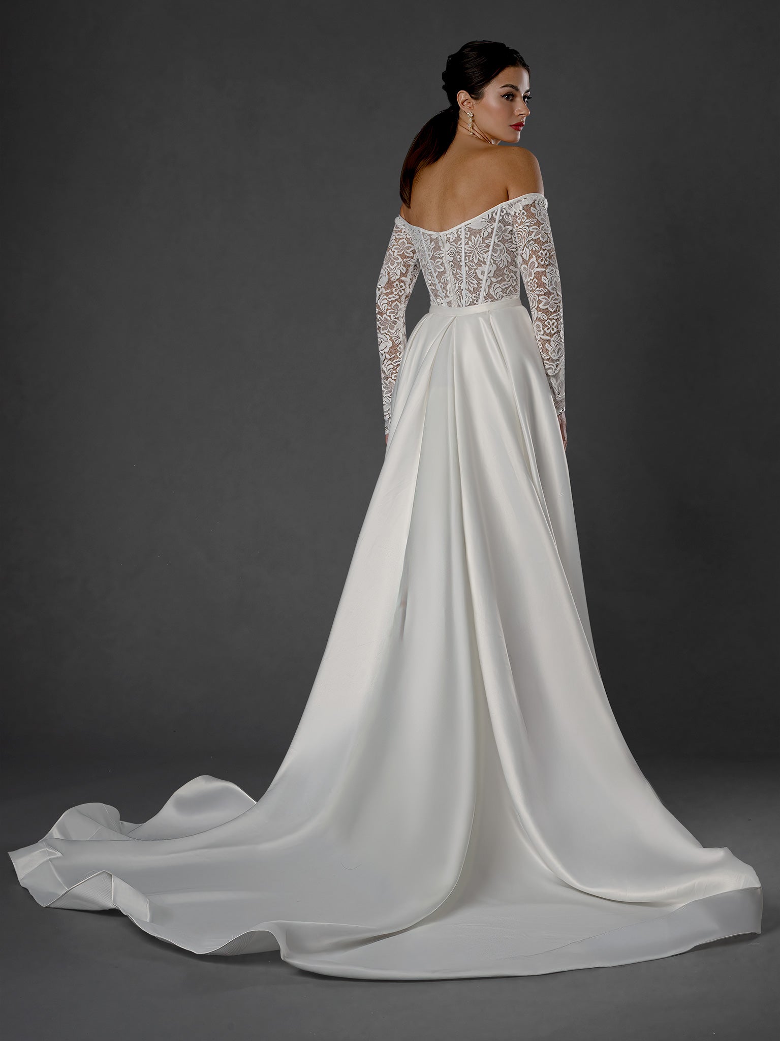 Wedding Dresses Long Bridal A Line Wedding Dress - Lace Applique - Stella Couture 25561 Off White-Chiffon-25561-Lace