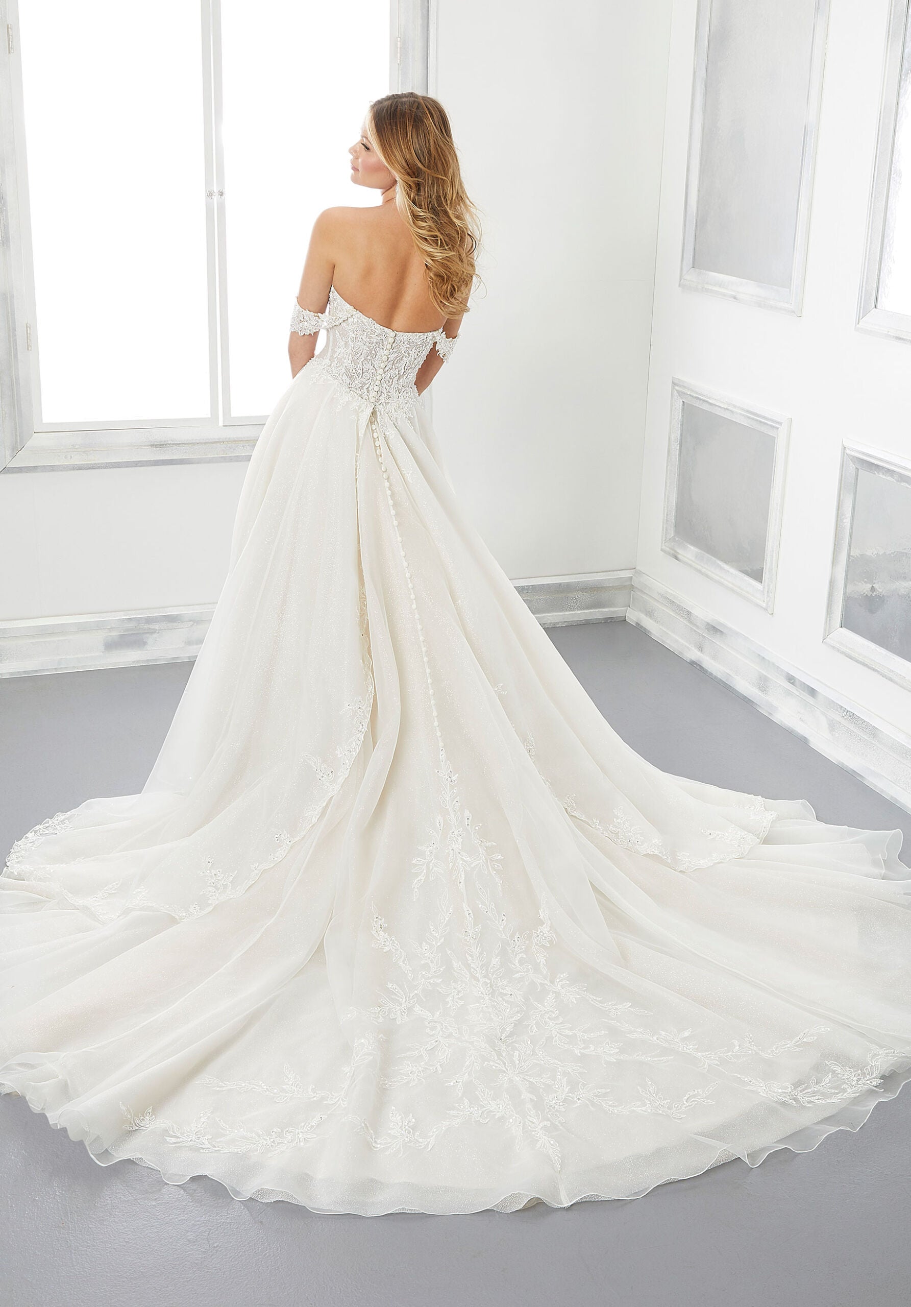 Wedding Dresses Long A Line Bridal Beaded Wedding Dress MGNY Madeline Gardner New York 2311 Ivory/Prosecco/Honey