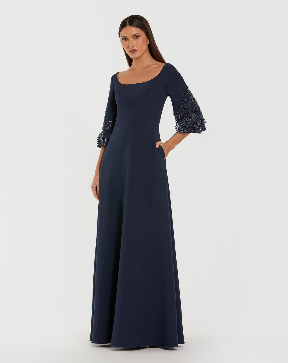 Mother of the Bride Dress Long Formal Floral Applique Mother of the Bride Dress Midnight