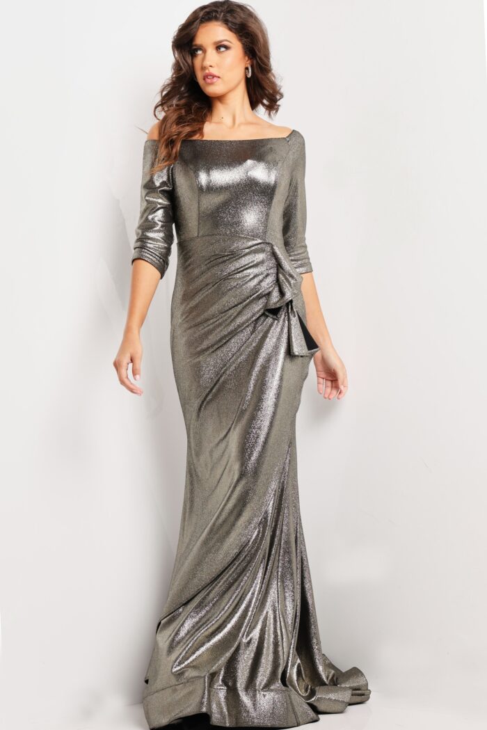 Formal Dresses Metallic Long Evening Formal Dress Pewter