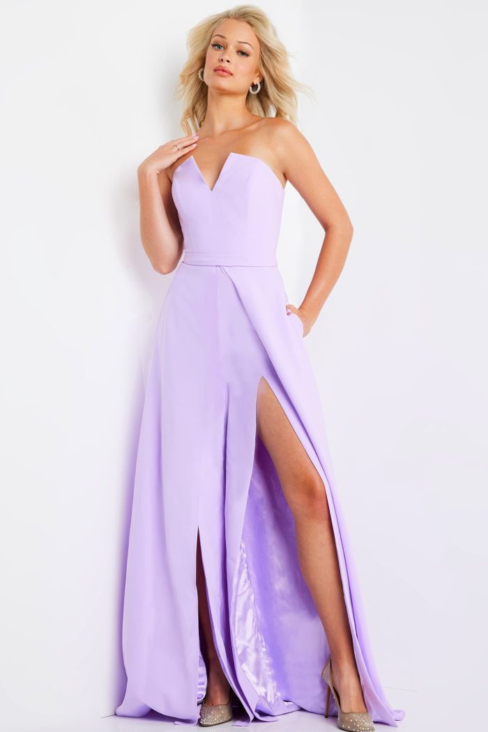 Jumpsuit High Slit Long A Line Formal Jumpsuit Lilac
