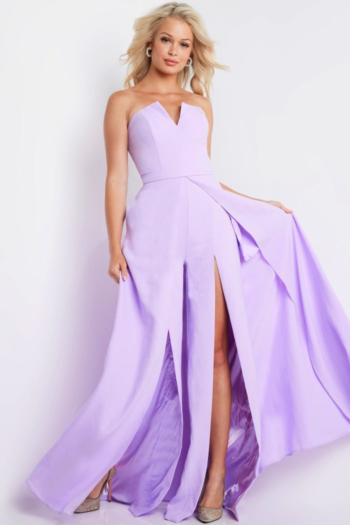 Jumpsuit High Slit Long A Line Formal Jumpsuit Lilac