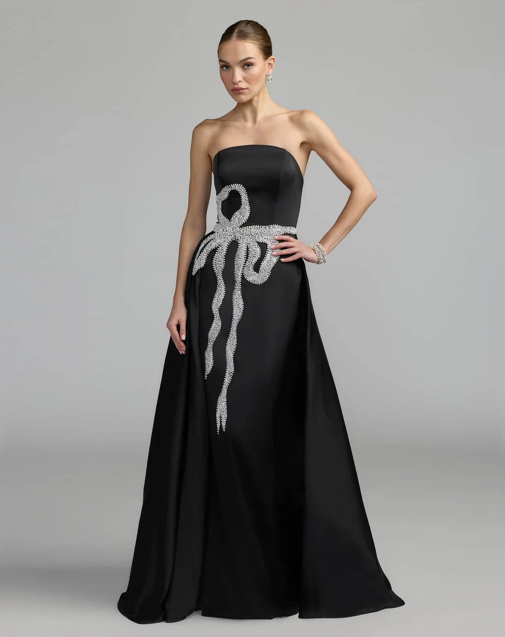 Prom Dresses Pleated Prom Ball Gown - Long Formal - Mac Duggal 2317 Black White-Satin-2317-Beaded