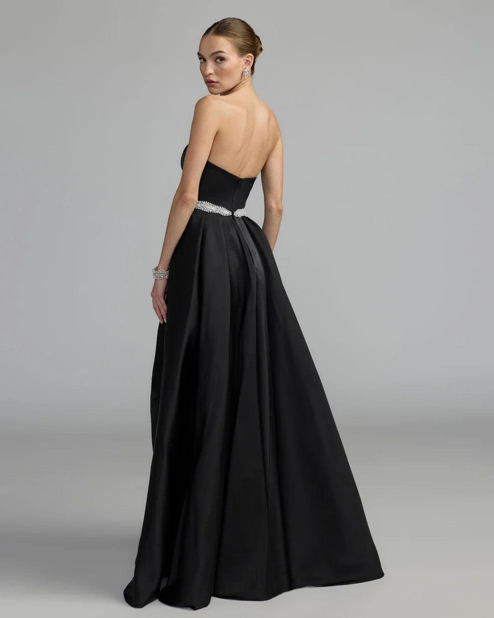 Prom Dresses Pleated Prom Ball Gown - Long Formal - Mac Duggal 2317 Black White-Satin-2317-Beaded