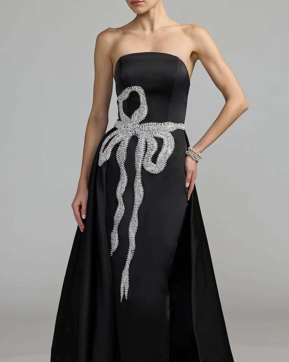 Prom Dresses Pleated Prom Ball Gown - Long Formal - Mac Duggal 2317 Black White-Satin-2317-Beaded