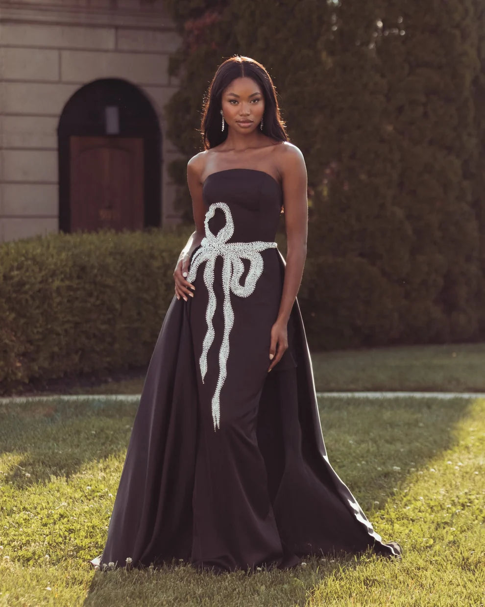 Prom Dresses Pleated Prom Ball Gown - Long Formal - Mac Duggal 2317 Black White-Satin-2317-Beaded