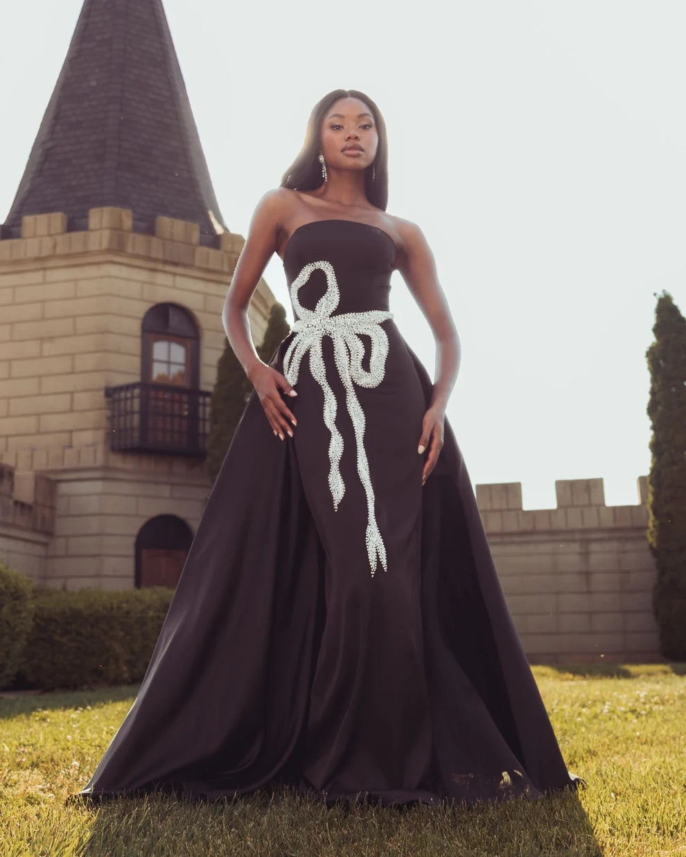 Prom Dresses Pleated Prom Ball Gown - Long Formal - Mac Duggal 2317 Black White-Satin-2317-Beaded
