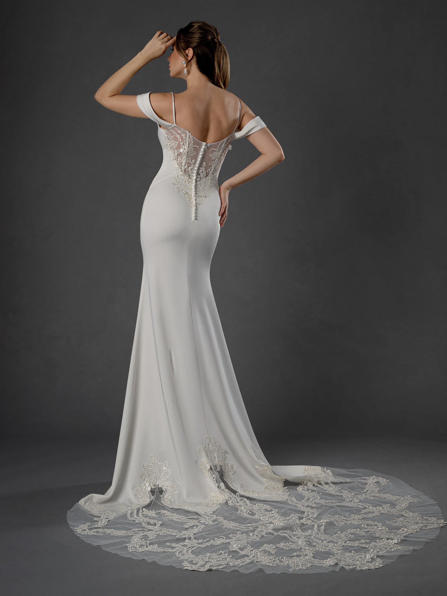 Wedding Dresses Long Fitted Lace Bridal Wedding Dress Stella Couture 25553 Off White