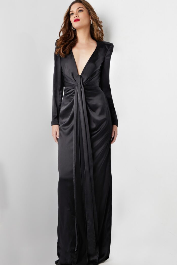 Formal Dresses Long Ruched High Slit Formal Dress Black