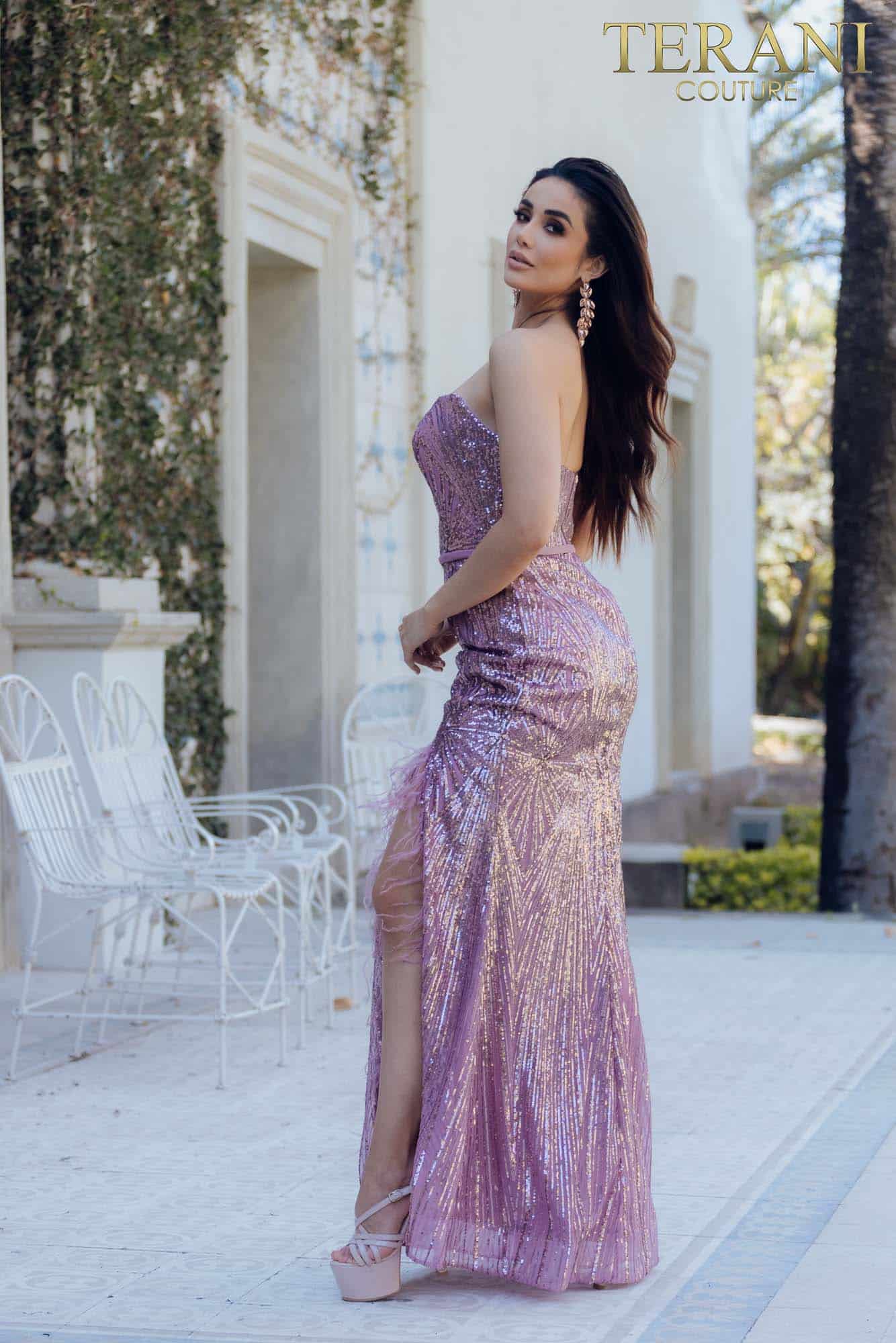 Prom Dresses Long Formal Prom Sequin Feather Dress Blush